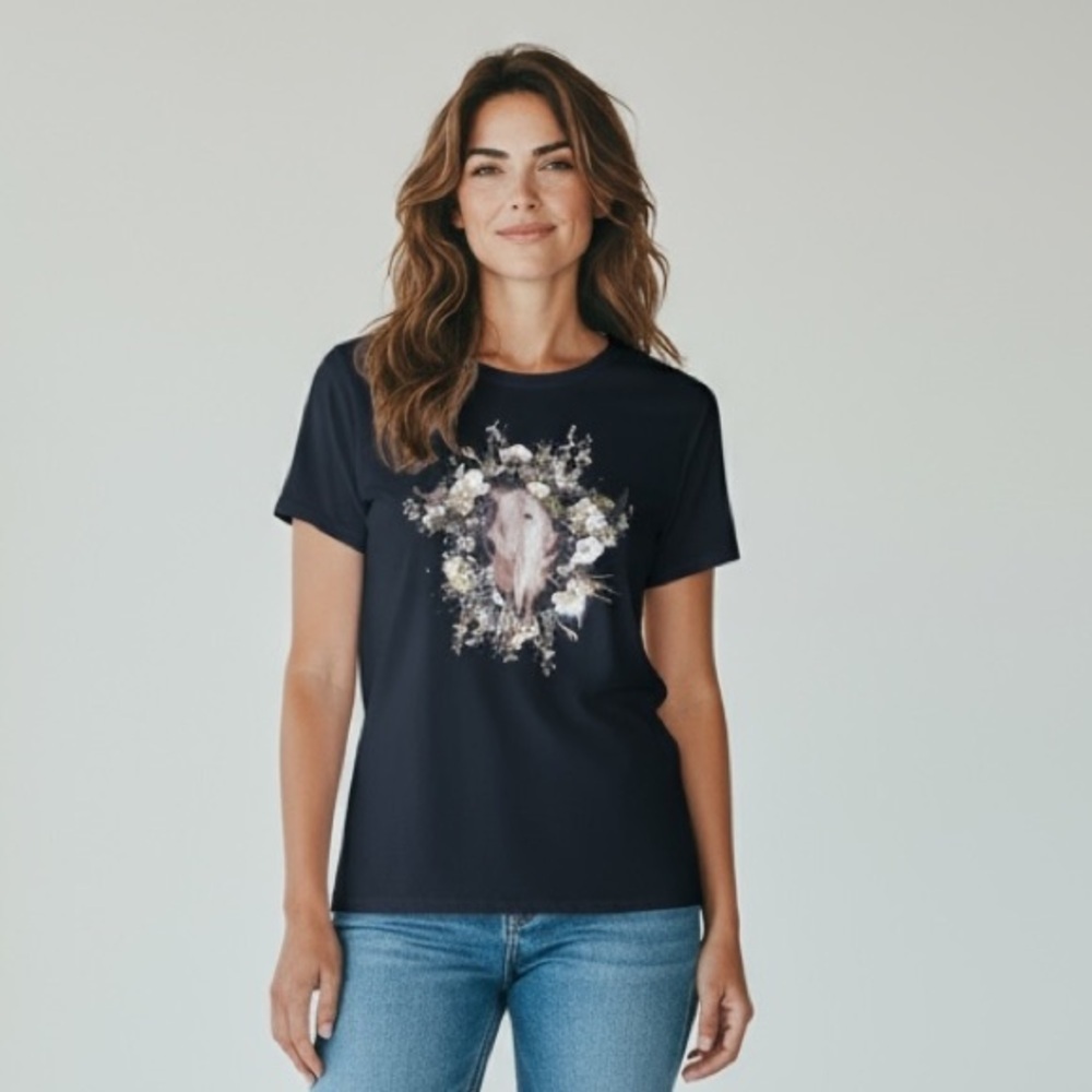 DENIM & SUPPLY Ralph Lauren Women’s Black Graphic Print T-Shirt Size L cowgirl